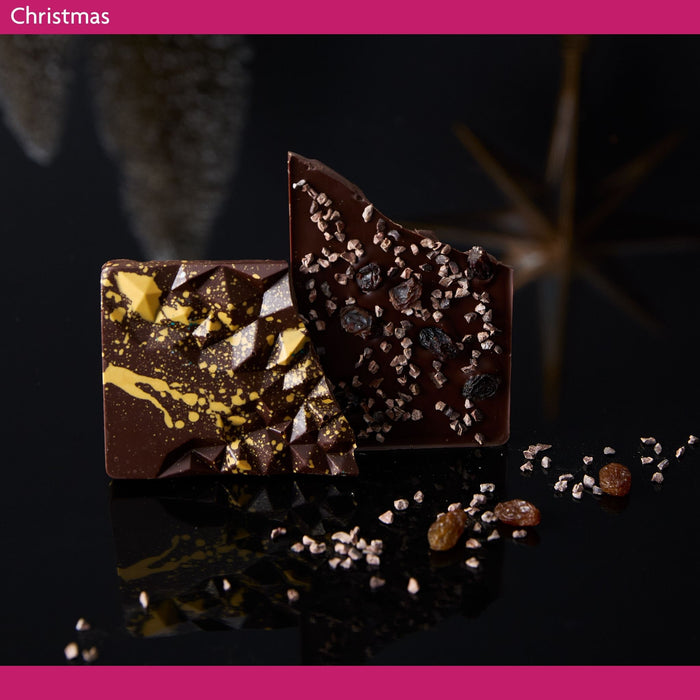 Christmas Block - Dark Chocolate with Cocoa Nibs & Cinnamon Sultanas