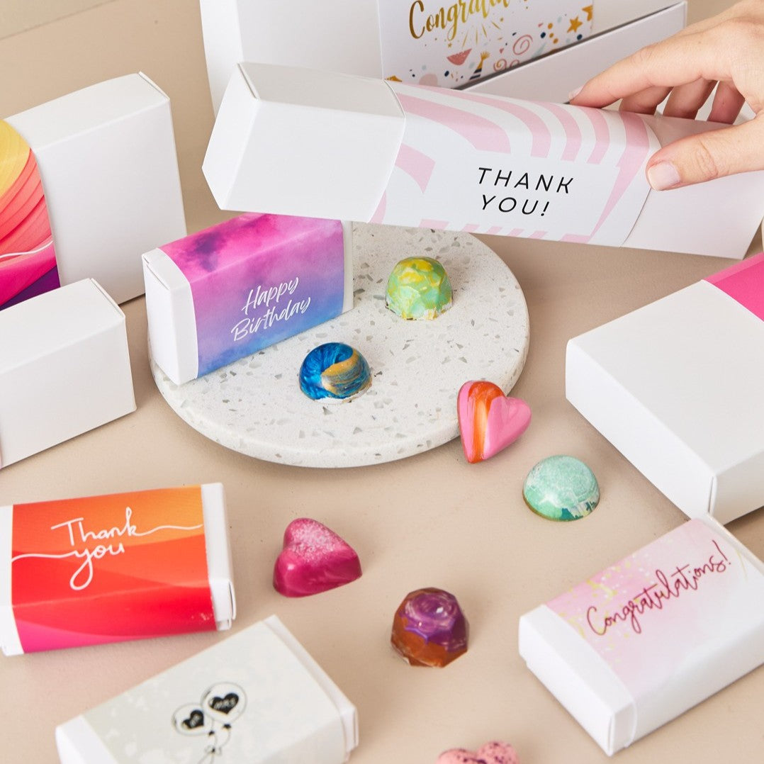 Colorful gift boxes with custom packaging