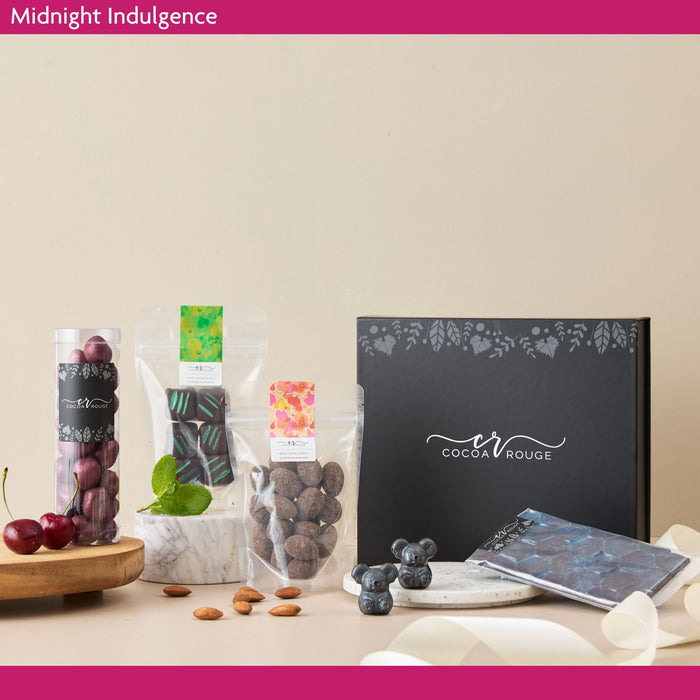 Midnight Indulgence Dark Chocolates with a hamper box 