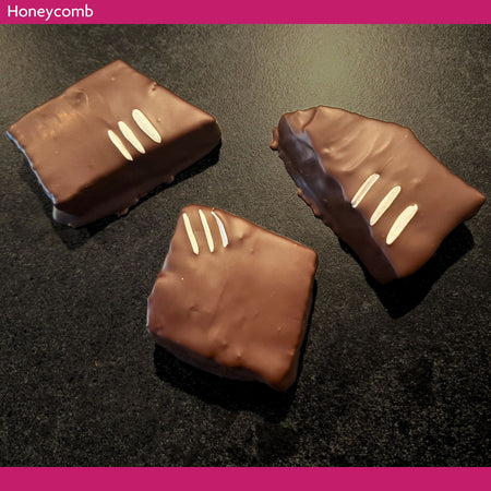 Honeycomb covered in dark chocolate made with leatherwood honey
