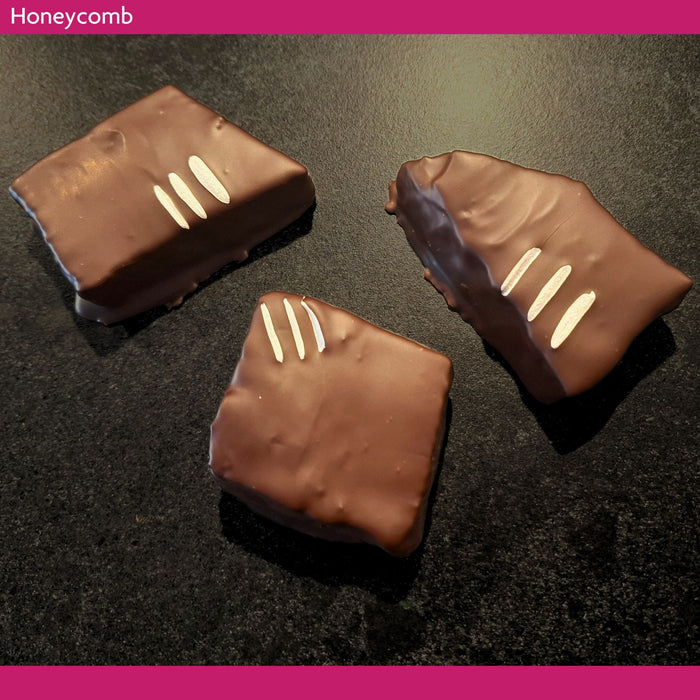 Honeycomb covered in dark chocolate made with leatherwood honey