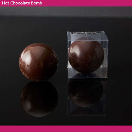 Hot Chocolate Bomb made with real chocolate in a clear box