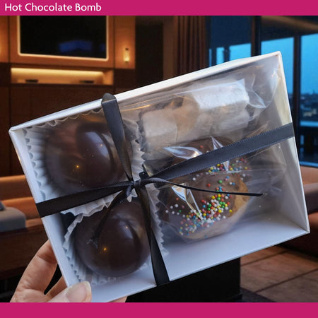 Hot Chocolate Bombs with marshmallows and choc chip biscuits